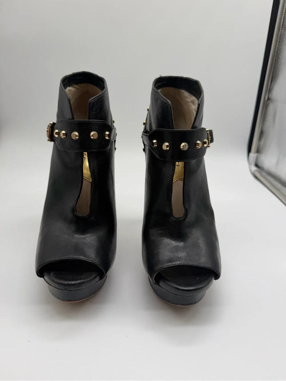 Michael Kors Black Peep-Toe Studded Platform Booties Sz 8